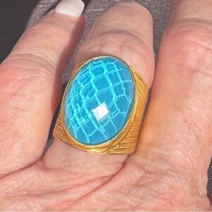 Julie Vos Verona Statement Ring in Gold and Blue sz 7. Adjustable